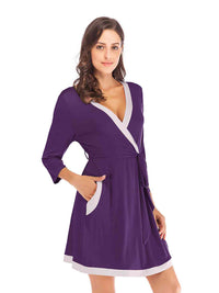 Thumbnail for Tie Waist Surplice Neck Robe with Pockets - Opulence & Essence