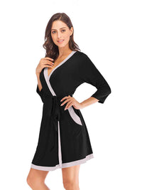 Thumbnail for Tie Waist Surplice Neck Robe with Pockets - Opulence & Essence