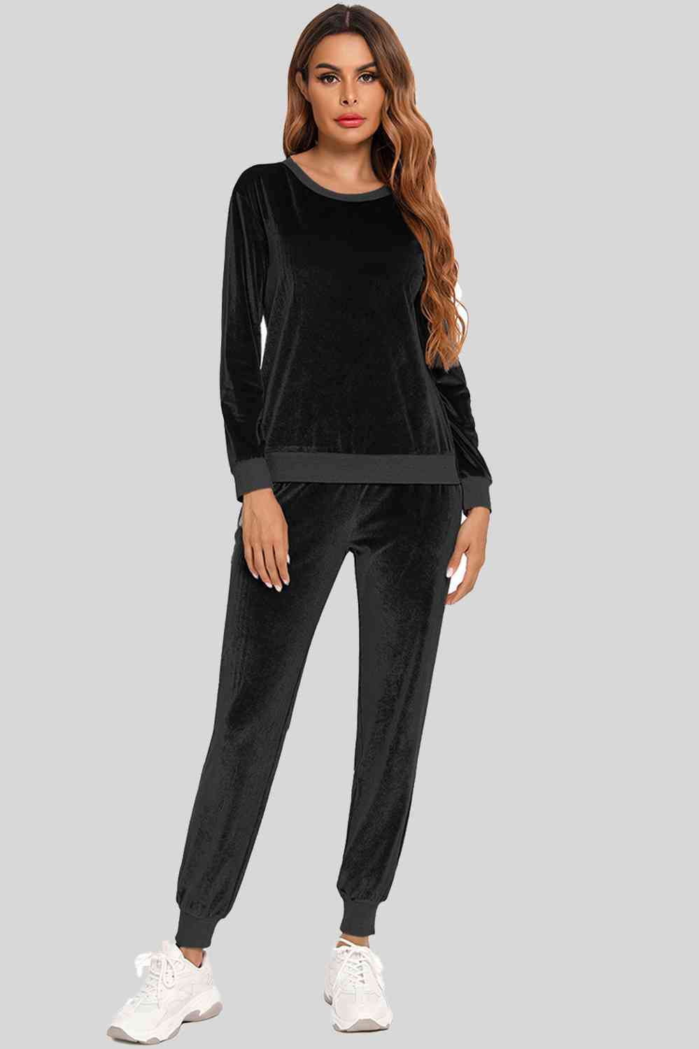 Round Neck Long Sleeve Loungewear Set with Pockets - Opulence & Essence