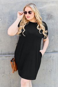 Thumbnail for Sustainable Full Size Round Neck Short Sleeve Dress with Pockets - Opulence & Essence