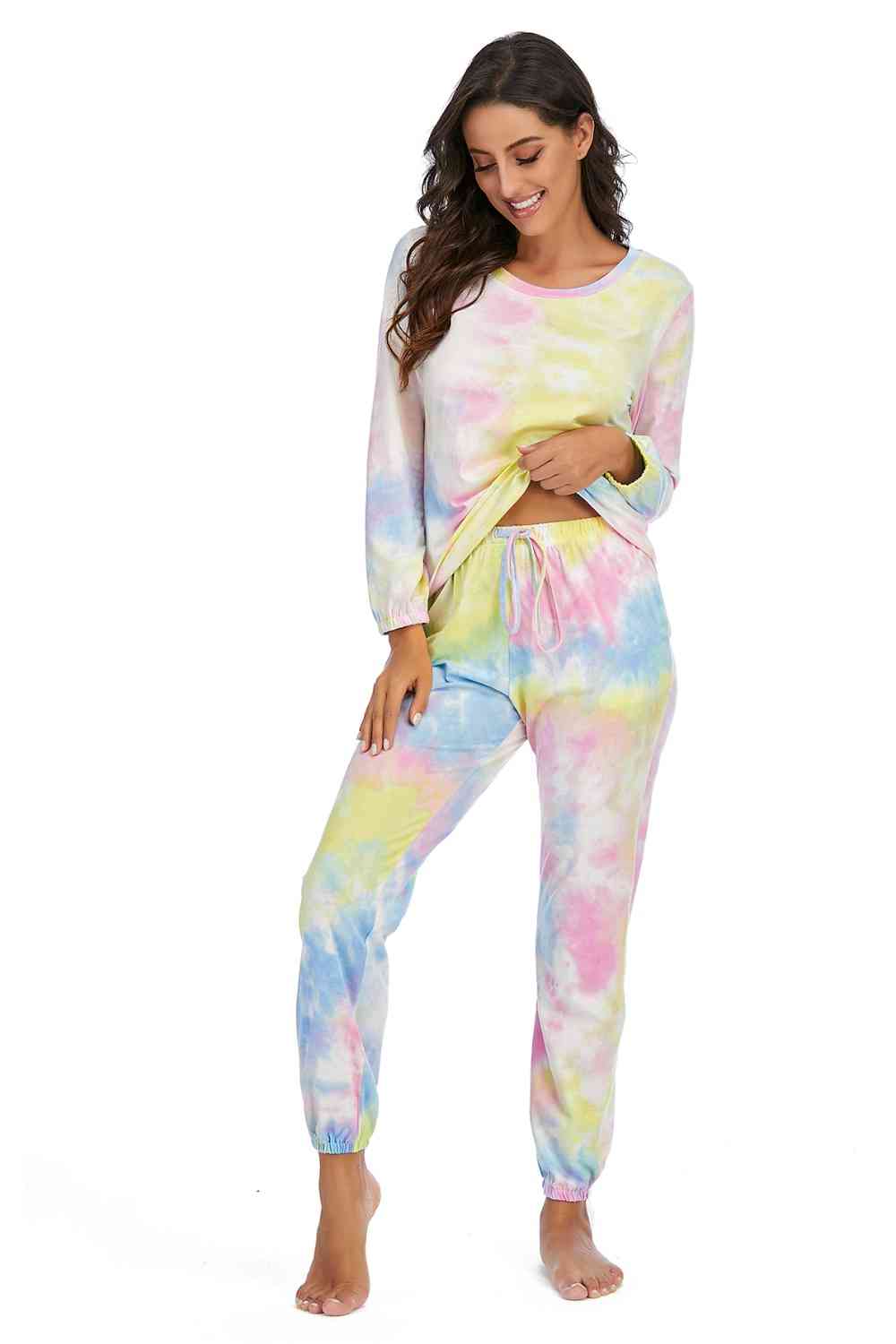 Tie-Dye Top and Drawstring Pants Lounge Set - Opulence & Essence