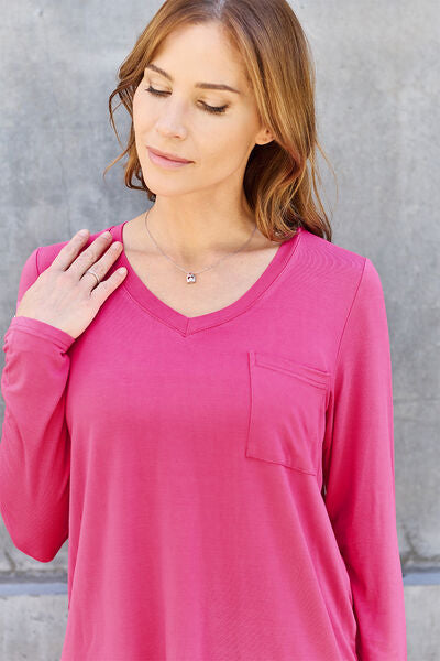 Sustainable Full Size V-Neck Long Sleeve Top - Opulence & Essence