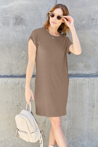 Thumbnail for Sustainable Full Size Round Neck Short Sleeve Dress with Pockets - Opulence & Essence