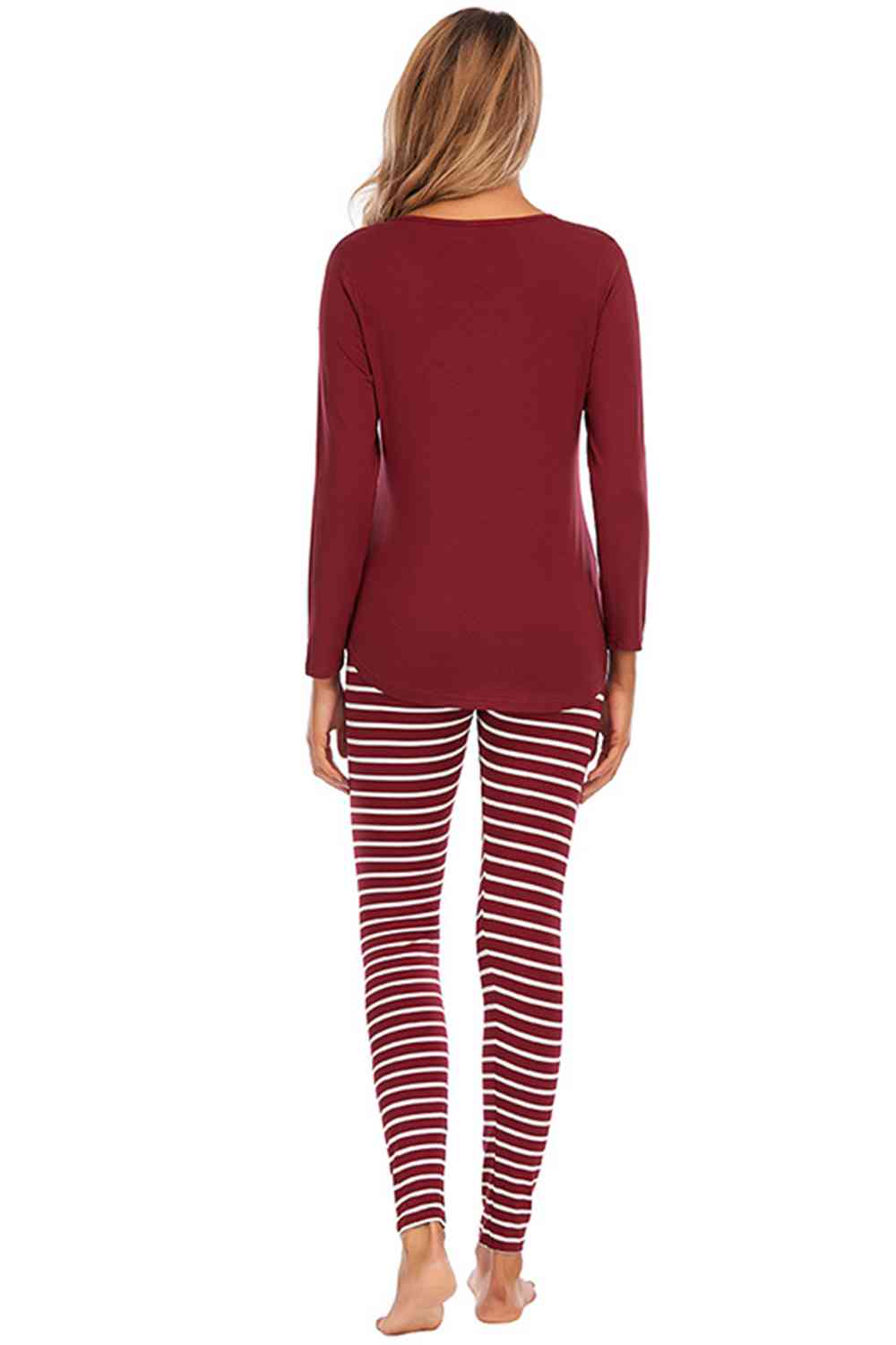 Graphic Round Neck Top and Striped Pants Set - Opulence & Essence