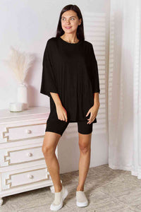 Thumbnail for Sustainable Full Size Soft Rayon Three-Quarter Sleeve Top and Shorts Set - Opulence & Essence