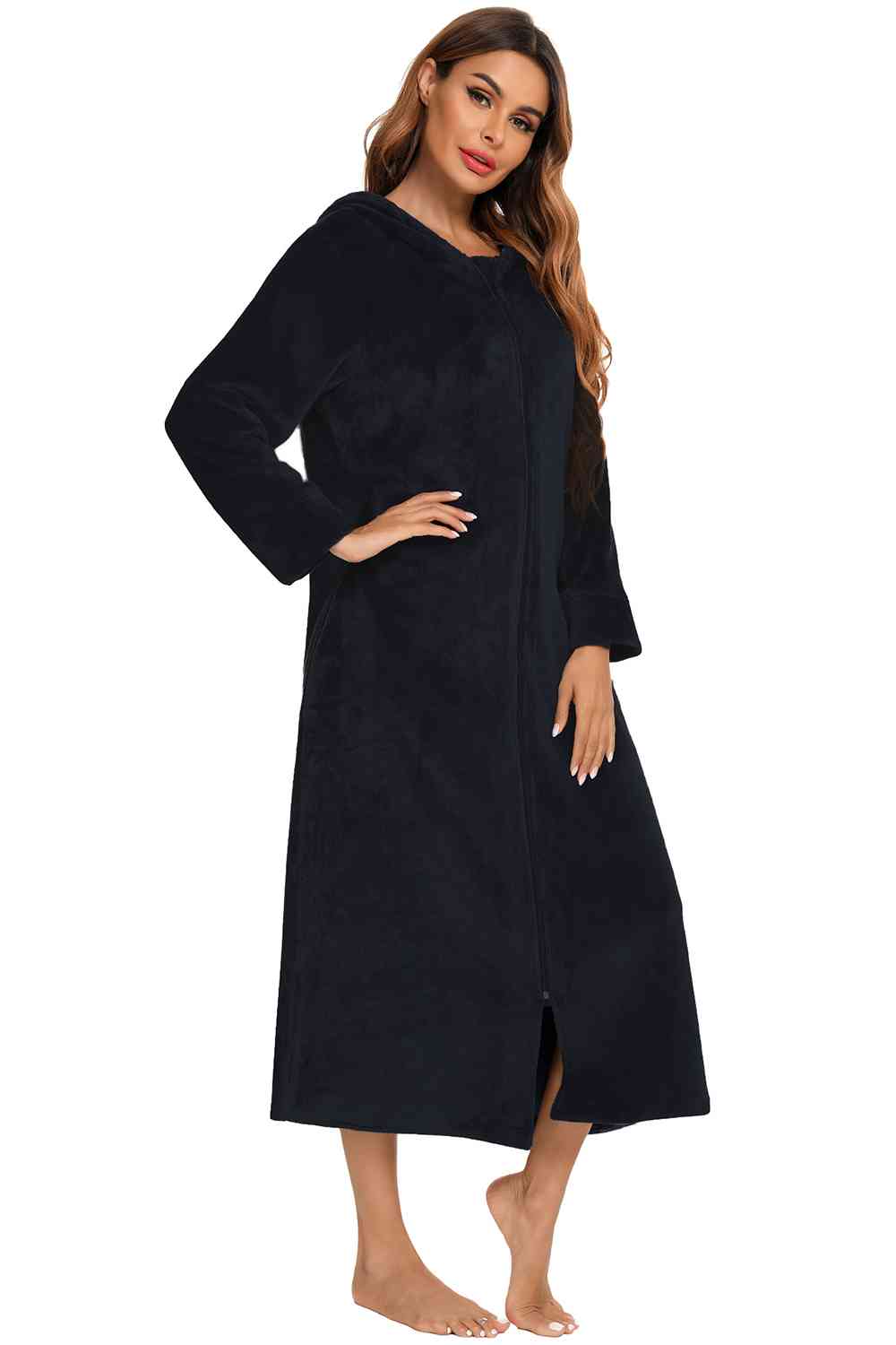 Zip Front Hooded Night Dress with Pockets - Opulence & Essence