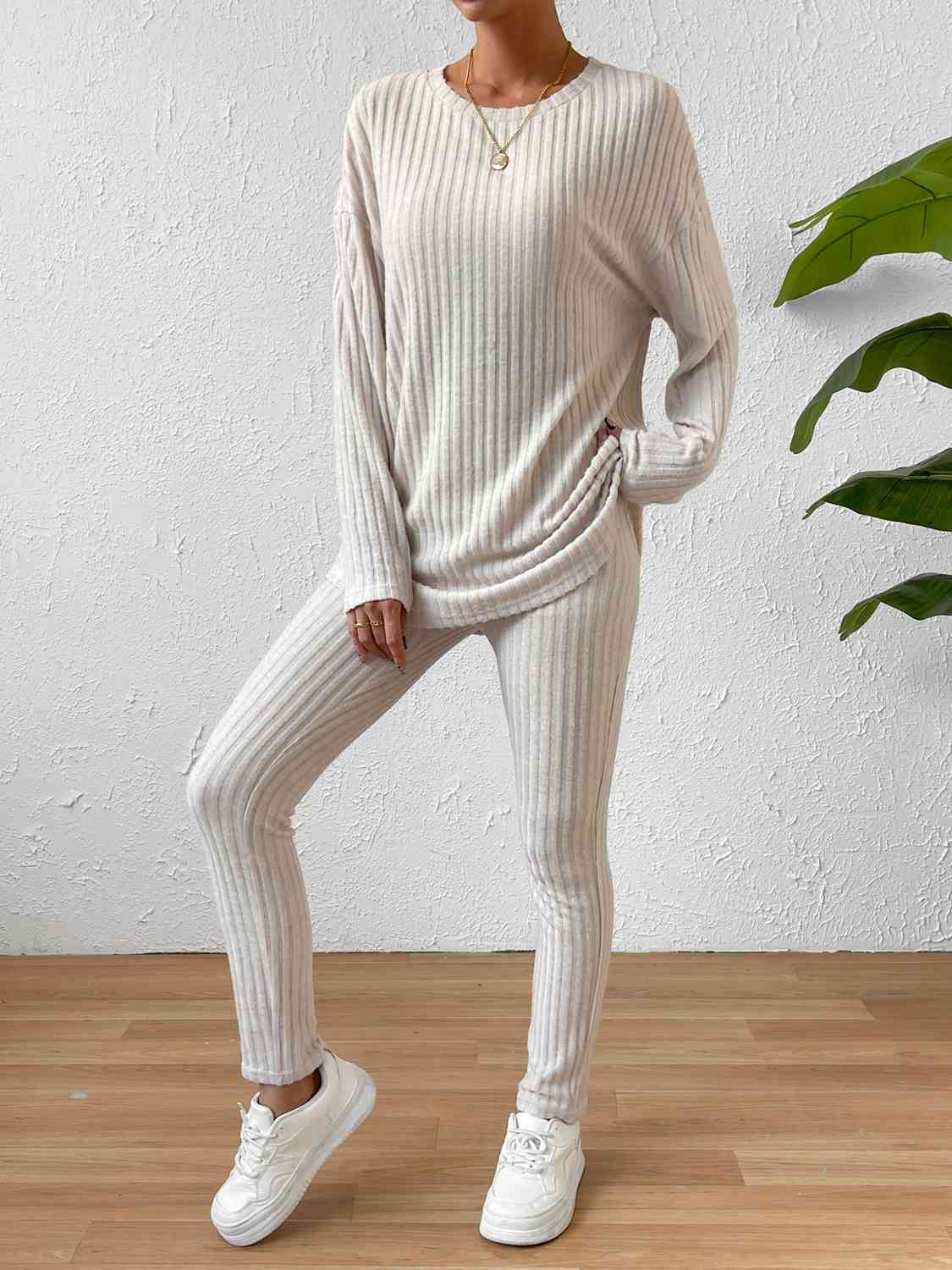 Ribbed Top and Pants Lounge Set - Opulence & Essence