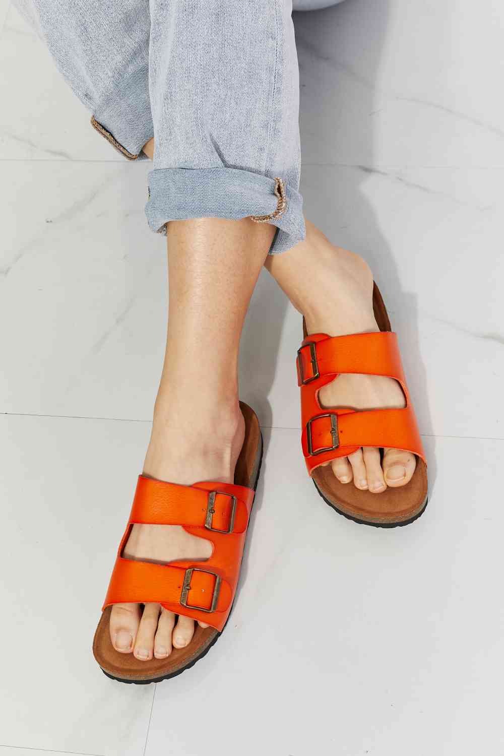 MMShoes Feeling Alive Double Banded Slide Sandals in Orange - Opulence & Essence