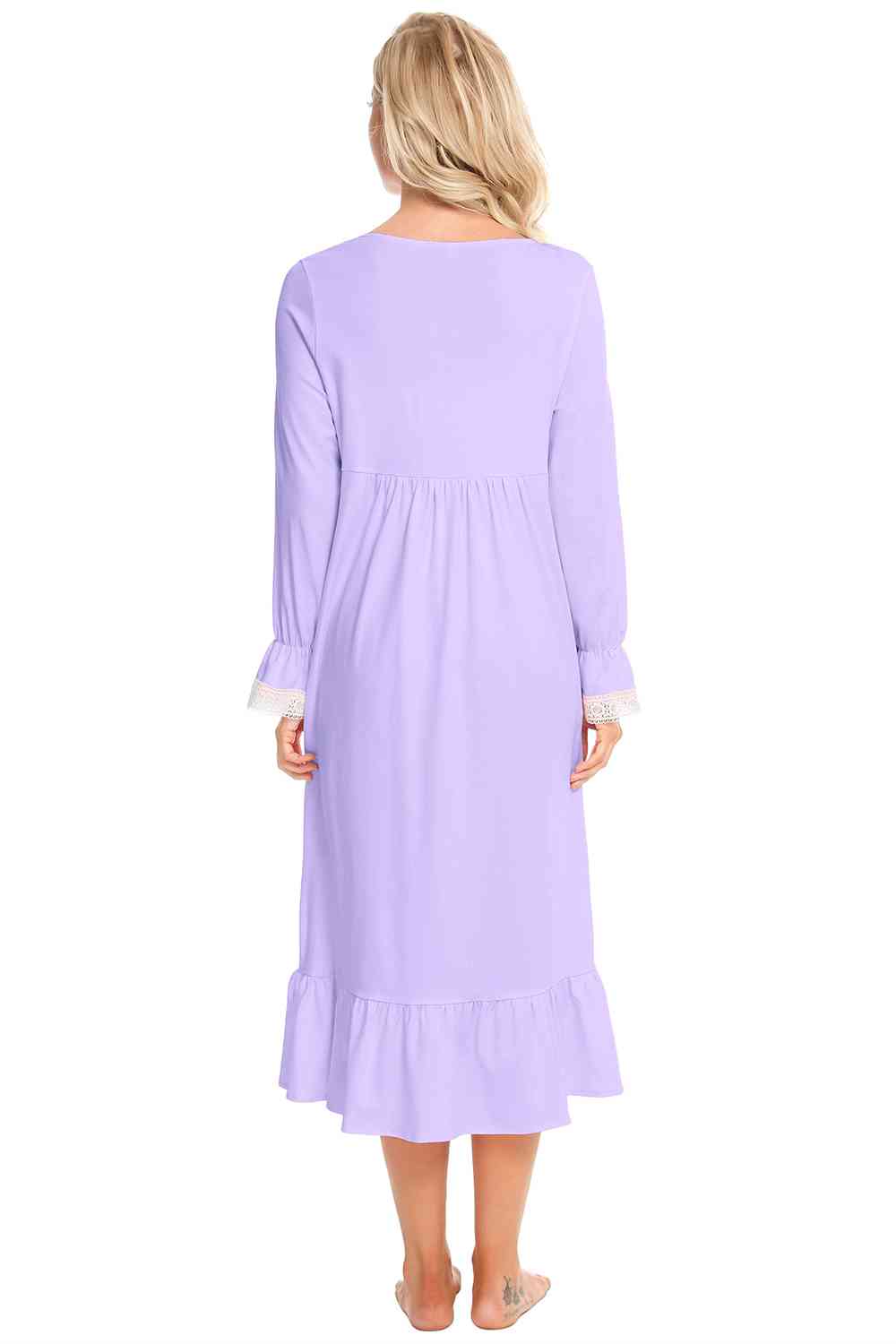 Lace Detail Square Neck Flounce Sleeve Night Dress - Opulence & Essence