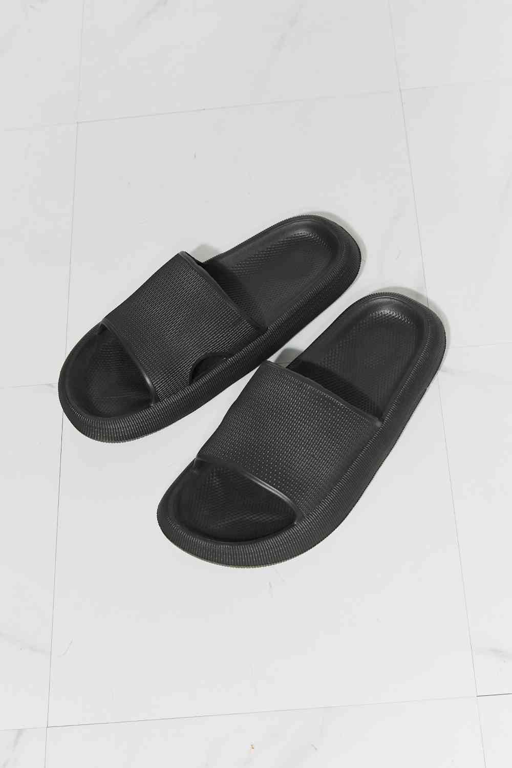 MMShoes Arms Around Me Open Toe Slide in Black - Opulence & Essence
