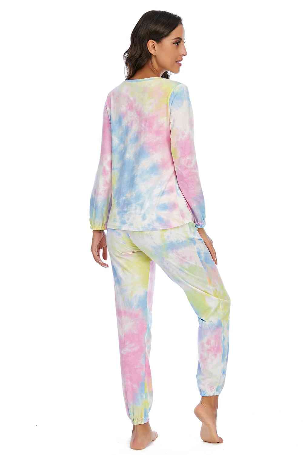 Tie-Dye Top and Drawstring Pants Lounge Set - Opulence & Essence