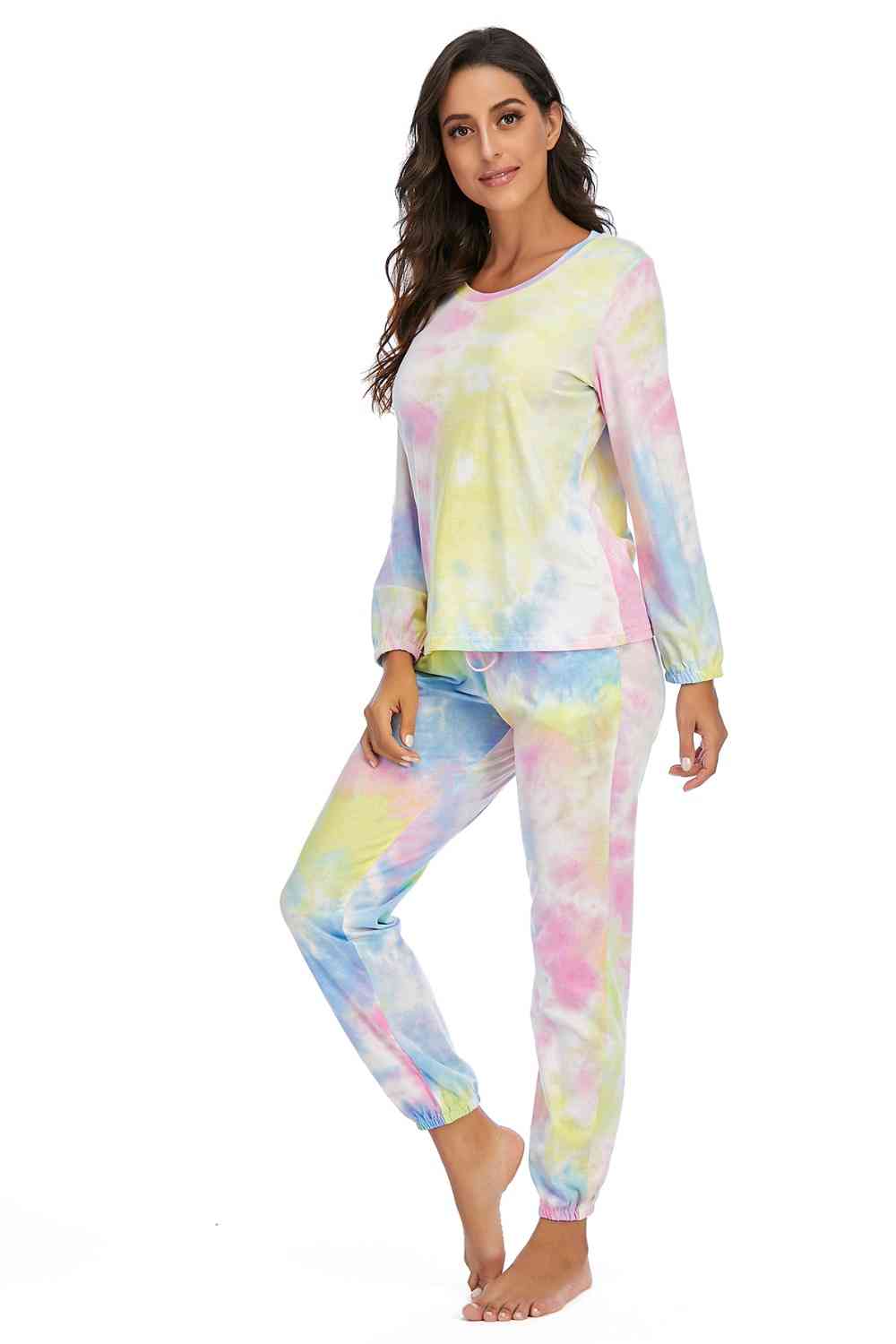 Tie-Dye Top and Drawstring Pants Lounge Set - Opulence & Essence