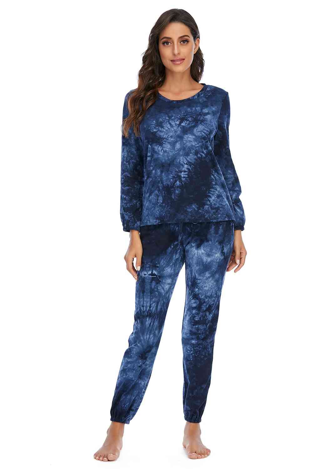 Tie-Dye Top and Drawstring Pants Lounge Set - Opulence & Essence