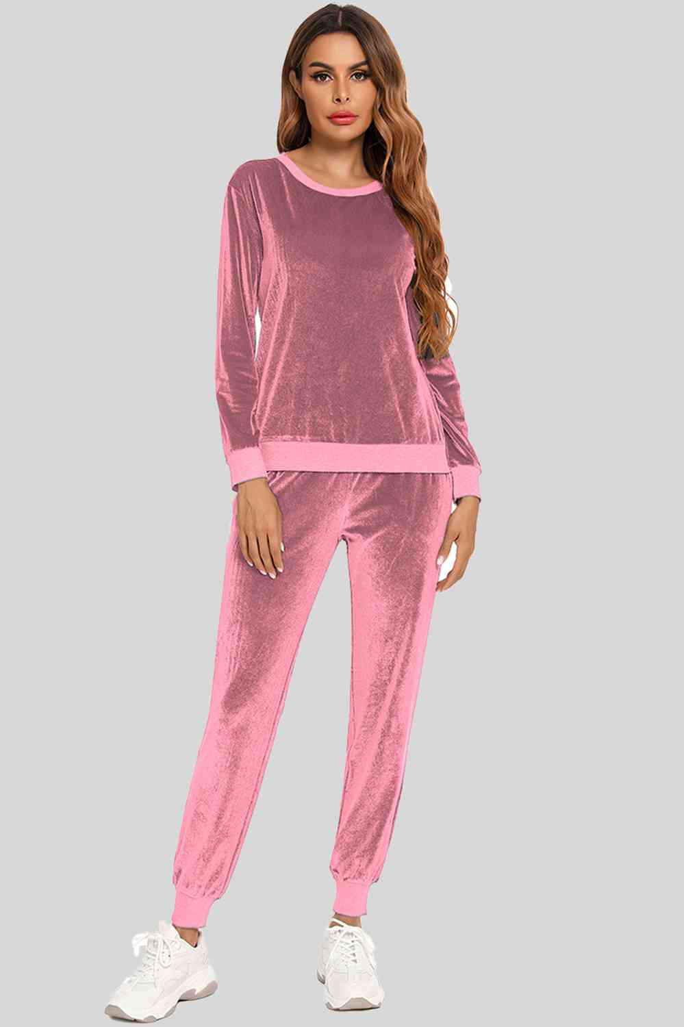 Round Neck Long Sleeve Loungewear Set with Pockets - Opulence & Essence