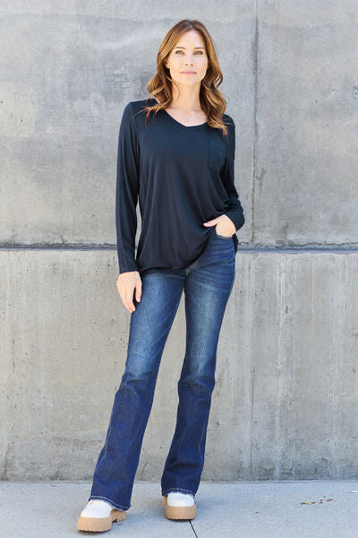 Sustainable Full Size V-Neck Long Sleeve Top - Opulence & Essence