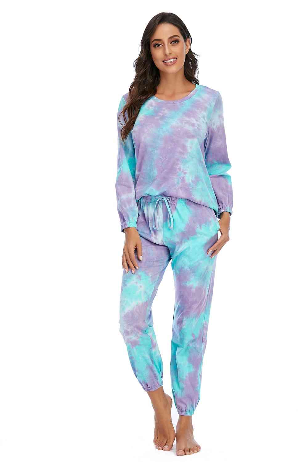 Tie-Dye Top and Drawstring Pants Lounge Set - Opulence & Essence