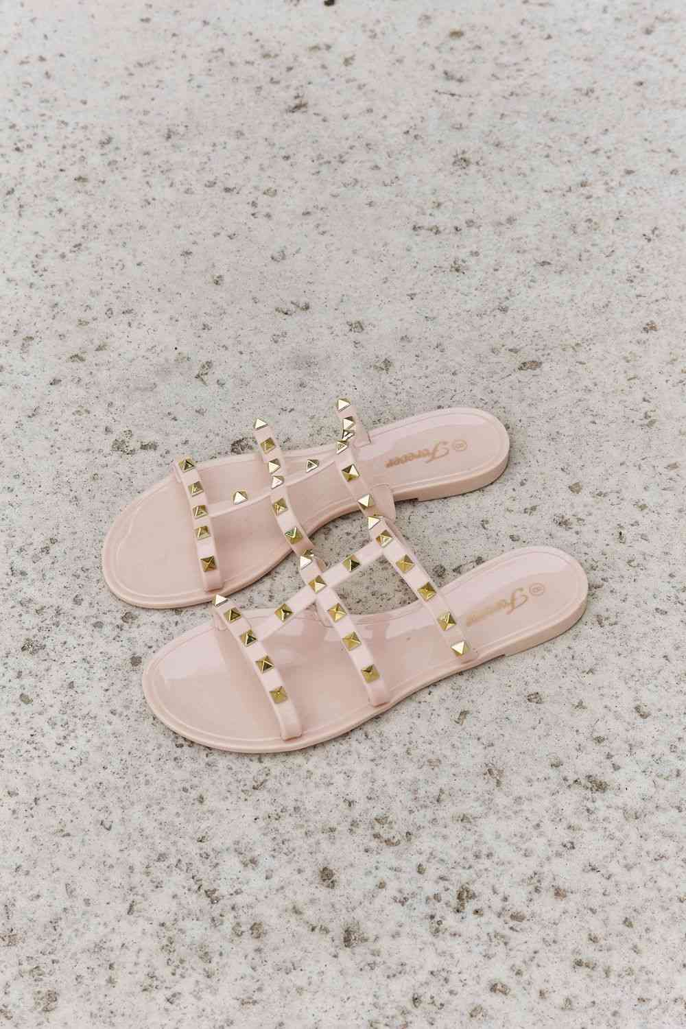 Forever Link Studded Cage Strap Slide Jelly Sandal - Opulence & Essence