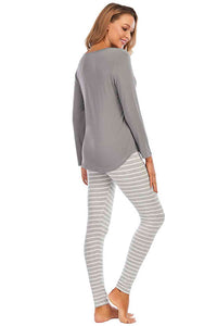 Thumbnail for Graphic Round Neck Top and Striped Pants Set - Opulence & Essence