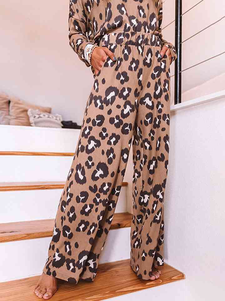 Leopard Long Sleeve Top and Pants Lounge Set - Opulence & Essence