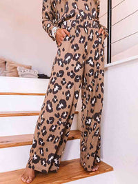 Thumbnail for Leopard Long Sleeve Top and Pants Lounge Set - Opulence & Essence