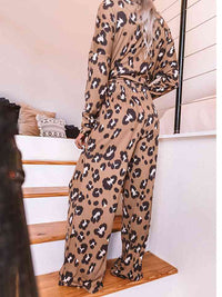 Thumbnail for Leopard Long Sleeve Top and Pants Lounge Set - Opulence & Essence