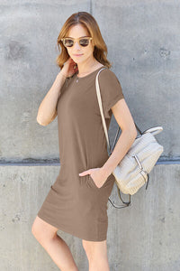 Thumbnail for Sustainable Full Size Round Neck Short Sleeve Dress with Pockets - Opulence & Essence