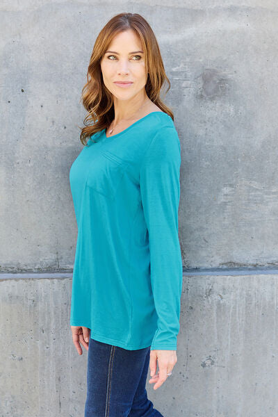 Sustainable Full Size V-Neck Long Sleeve Top - Opulence & Essence