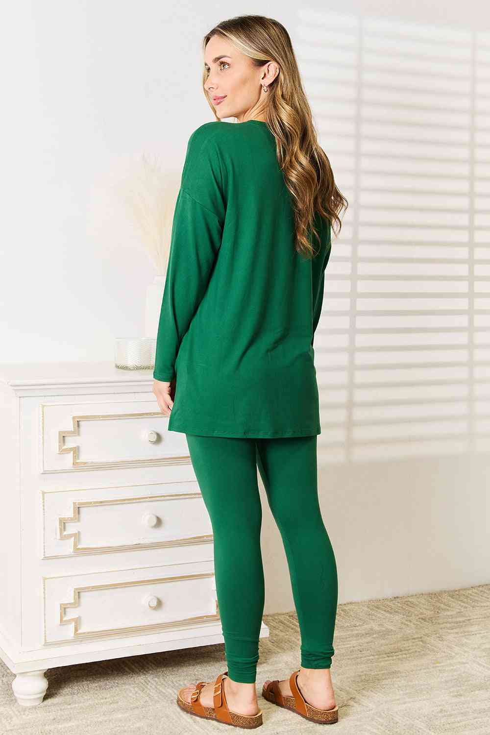 Zenana Lazy Days Full Size Long Sleeve Top and Leggings Set - Opulence & Essence