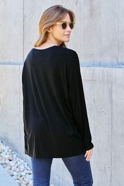 Sustainable Full Size V-Neck Long Sleeve Top - Opulence & Essence