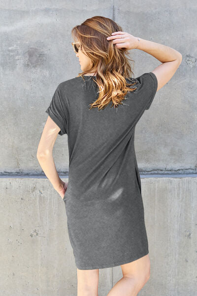 Sustainable Full Size Round Neck Short Sleeve Dress with Pockets - Opulence & Essence