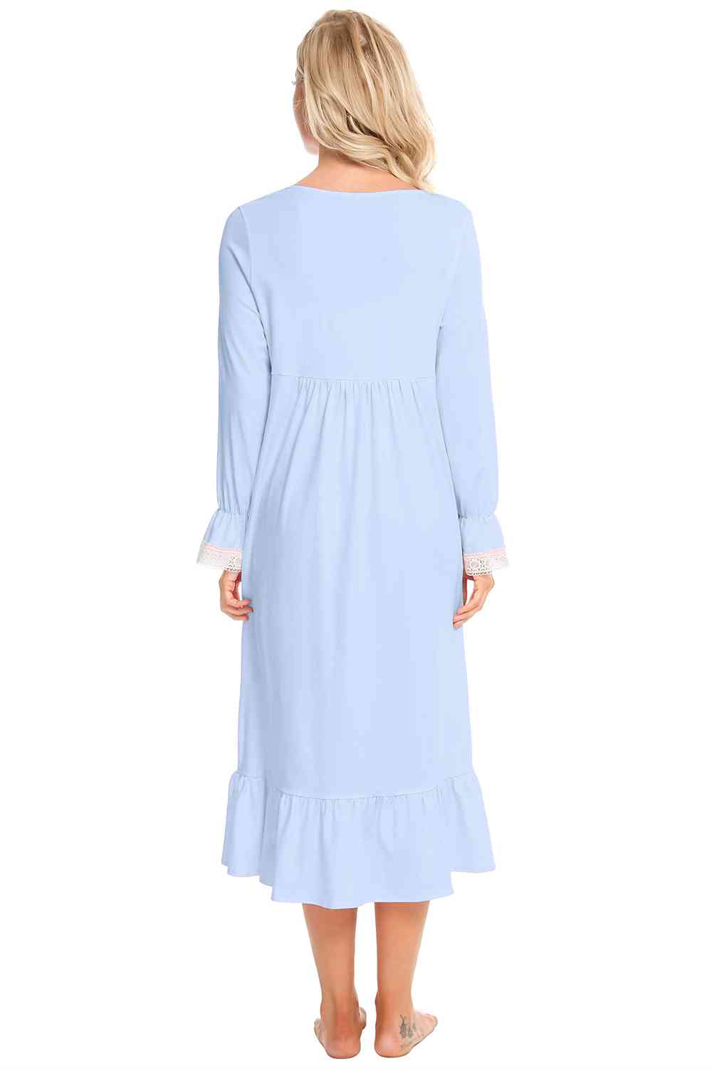 Lace Detail Square Neck Flounce Sleeve Night Dress - Opulence & Essence