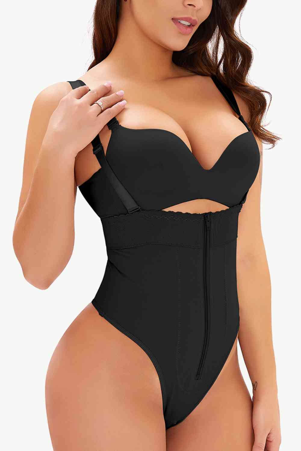 Full Size Adjustable Strap Zip-Up Shaping Bodysuit - Opulence & Essence