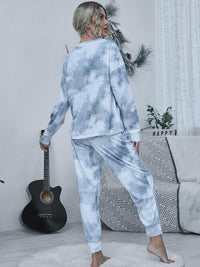 Thumbnail for Tie-dye Round Neck Top and Drawstring Pants Lounge Set - Opulence & Essence