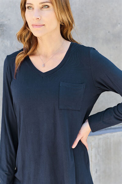 Sustainable Full Size V-Neck Long Sleeve Top - Opulence & Essence