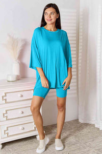 Thumbnail for Sustainable Full Size Soft Rayon Three-Quarter Sleeve Top and Shorts Set - Opulence & Essence