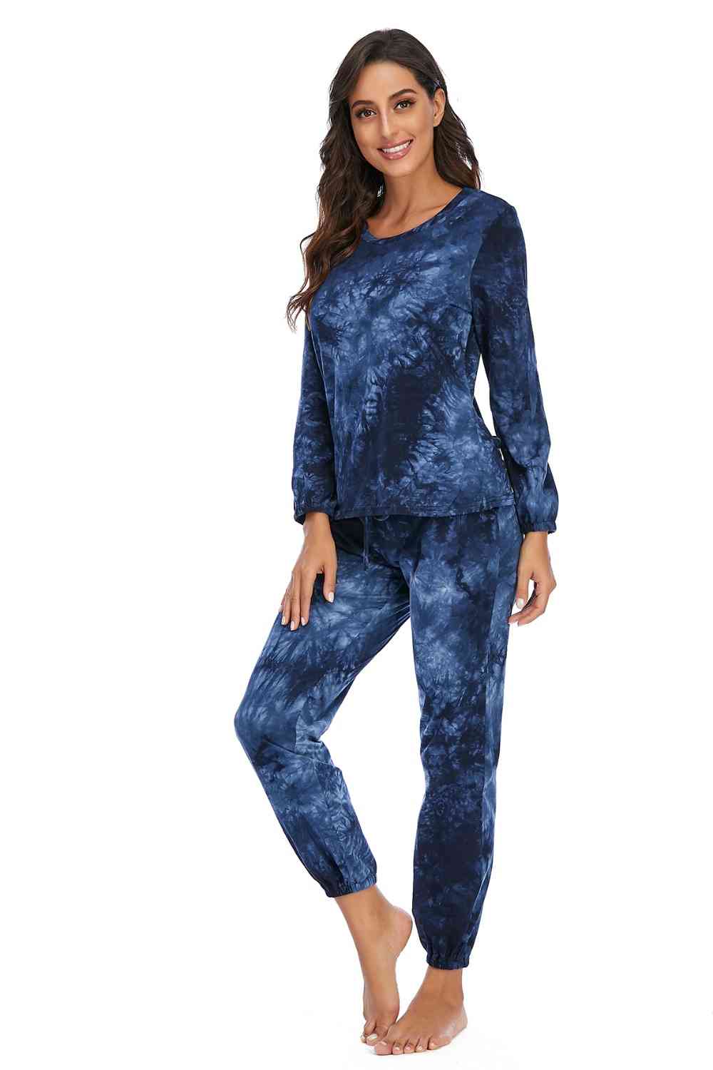 Tie-Dye Top and Drawstring Pants Lounge Set - Opulence & Essence