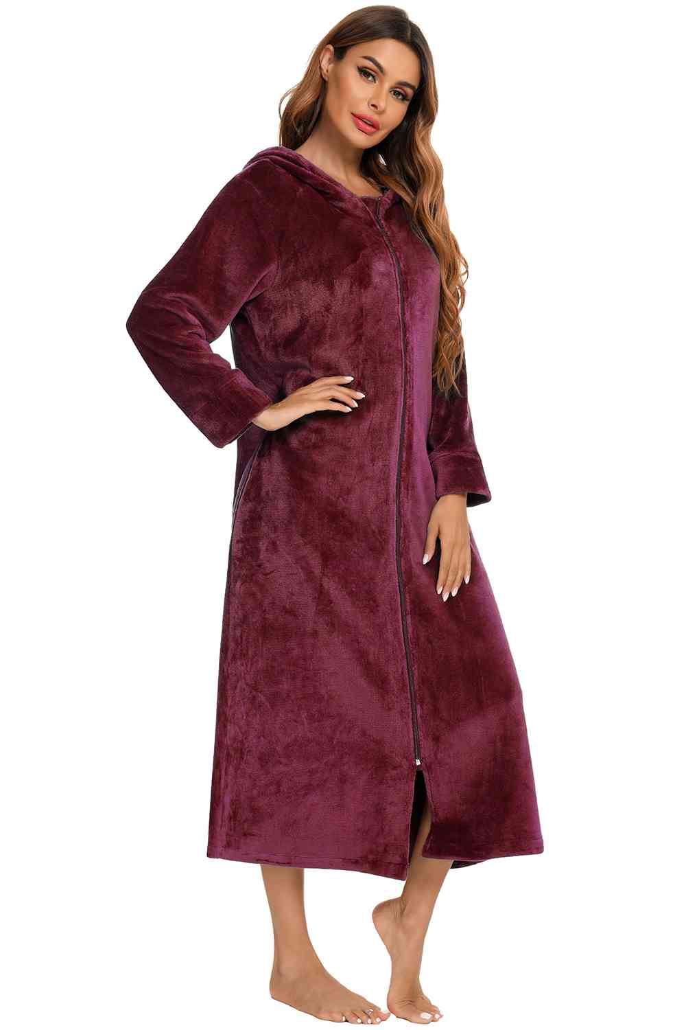 Zip Front Hooded Night Dress with Pockets - Opulence & Essence