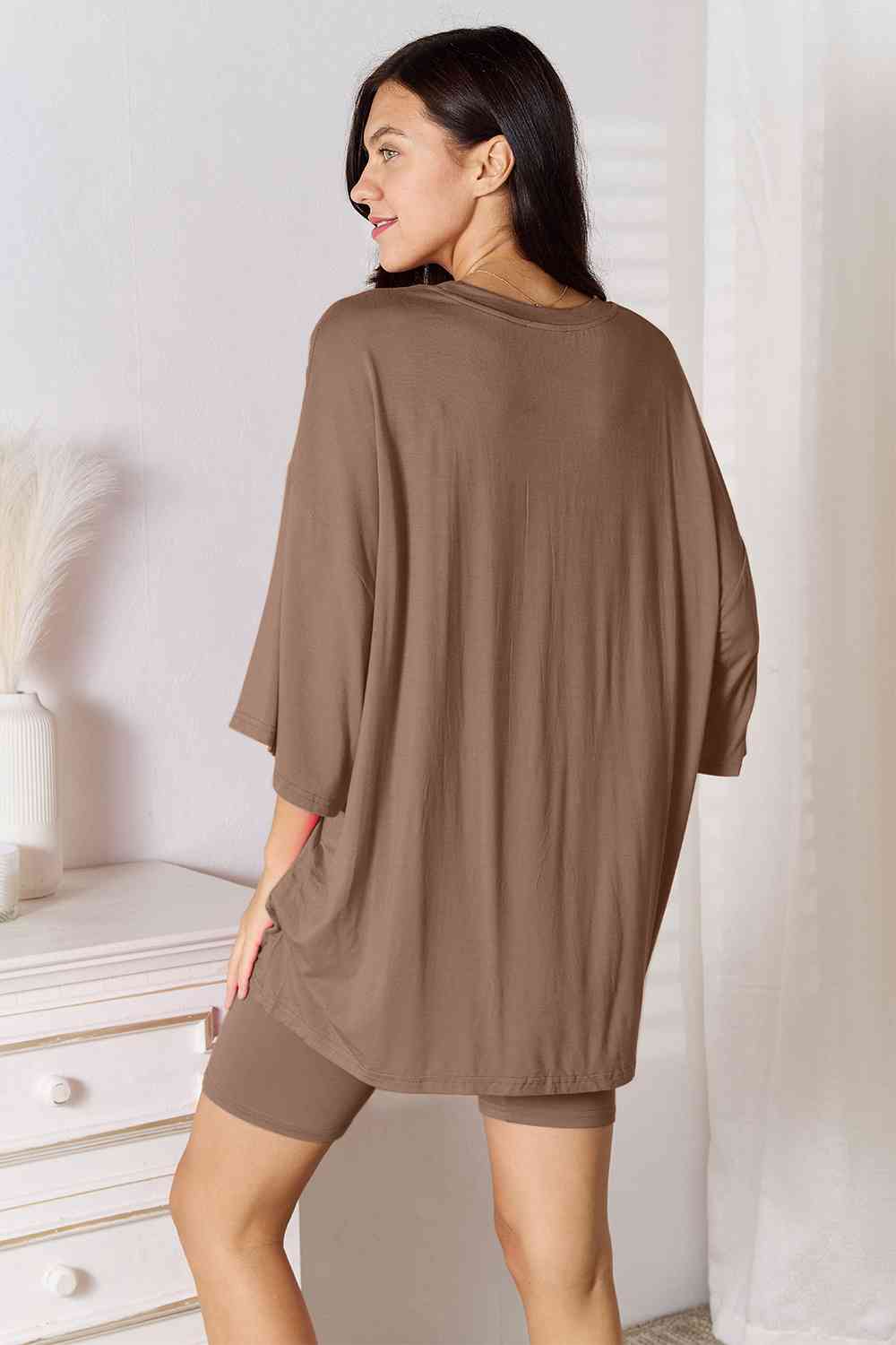 Sustainable Full Size Soft Rayon Three-Quarter Sleeve Top and Shorts Set - Opulence & Essence