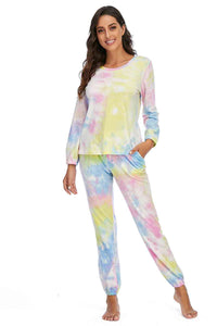 Thumbnail for Tie-Dye Top and Drawstring Pants Lounge Set - Opulence & Essence