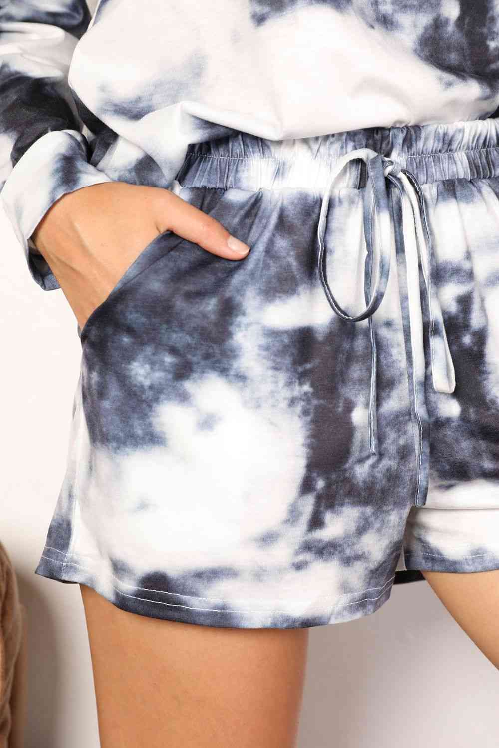 Double Take Tie-Dye Round Neck Top and Shorts Lounge Set - Opulence & Essence