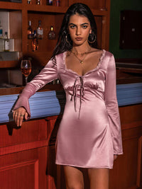 Thumbnail for Tied Sweetheart Neck Long Sleeve Night Dress - Opulence & Essence