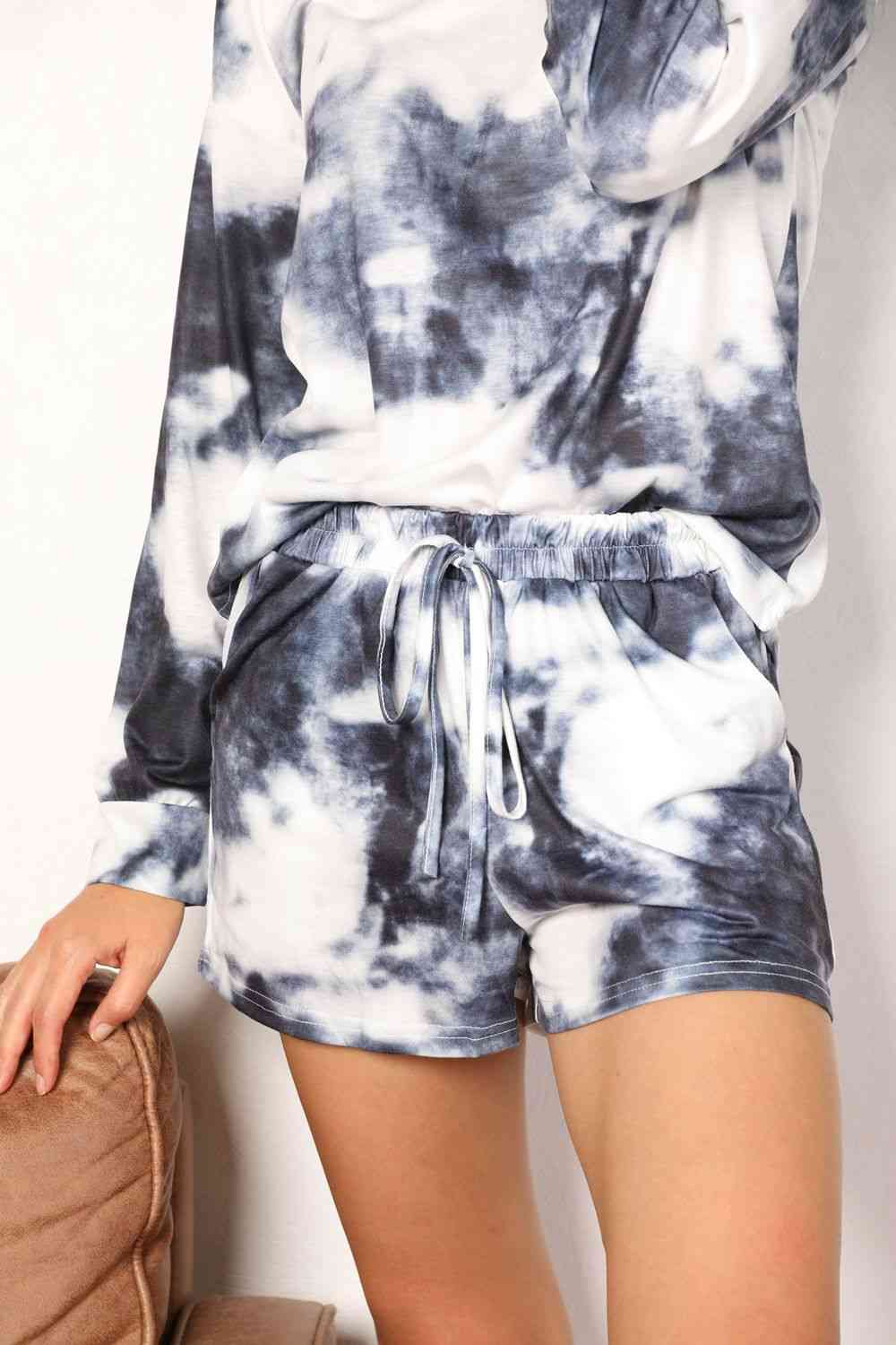 Double Take Tie-Dye Round Neck Top and Shorts Lounge Set - Opulence & Essence