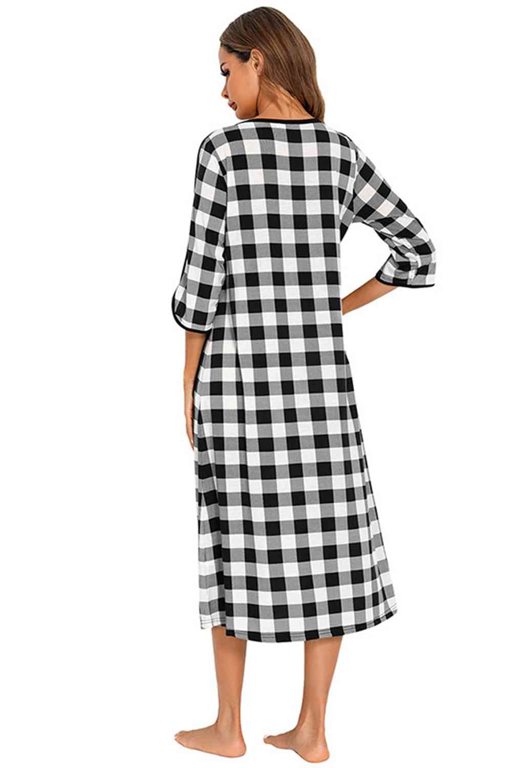Round Neck Three-Quarter Sleeve Midi Night Dress - Opulence & Essence