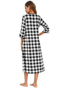 Thumbnail for Round Neck Three-Quarter Sleeve Midi Night Dress - Opulence & Essence