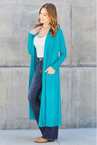 Thumbnail for Sustainable Full Size Open Front Long Sleeve Cover Up - Opulence & Essence