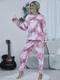 Thumbnail for Tie-dye Round Neck Top and Drawstring Pants Lounge Set - Opulence & Essence