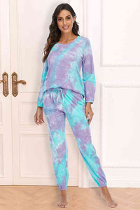 Thumbnail for Tie-Dye Top and Drawstring Pants Lounge Set - Opulence & Essence