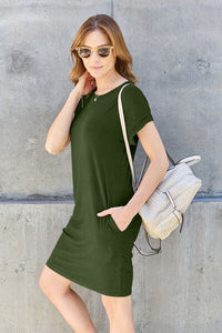 Thumbnail for Sustainable Full Size Round Neck Short Sleeve Dress with Pockets - Opulence & Essence