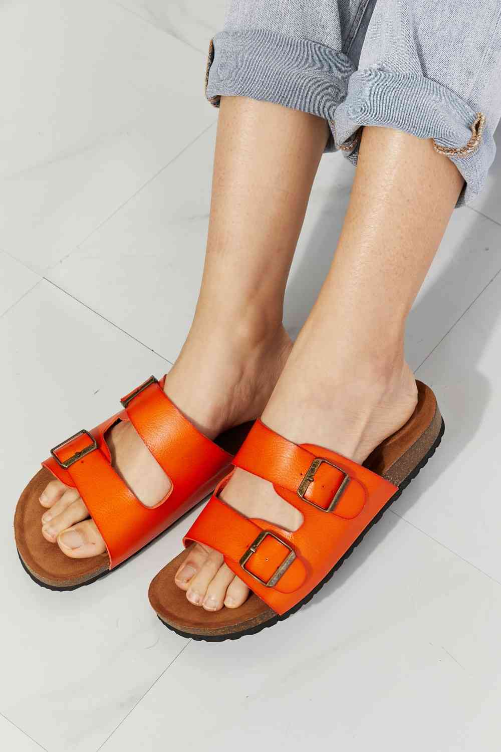 MMShoes Feeling Alive Double Banded Slide Sandals in Orange - Opulence & Essence