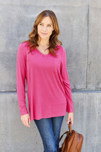 Thumbnail for Sustainable Full Size V-Neck Long Sleeve Top - Opulence & Essence